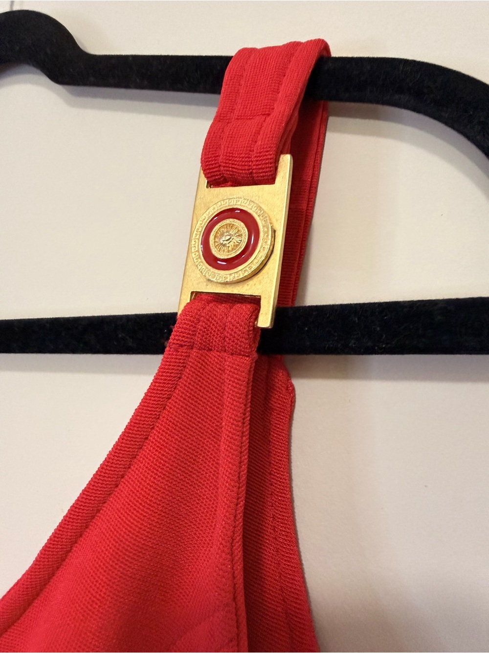 Marshall Rousso Vintage Red Midi Dress with Gold Strap Details - Size M EUC - Picture 5 of 7